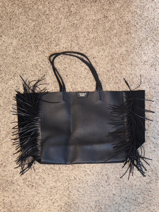 Victoria's Secret Handbags - Victoria's Secret Black Fringe Tote NWOT